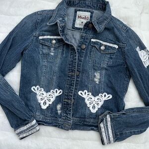 Vintage Mudd Blue Jean Jacket with White Embroidery